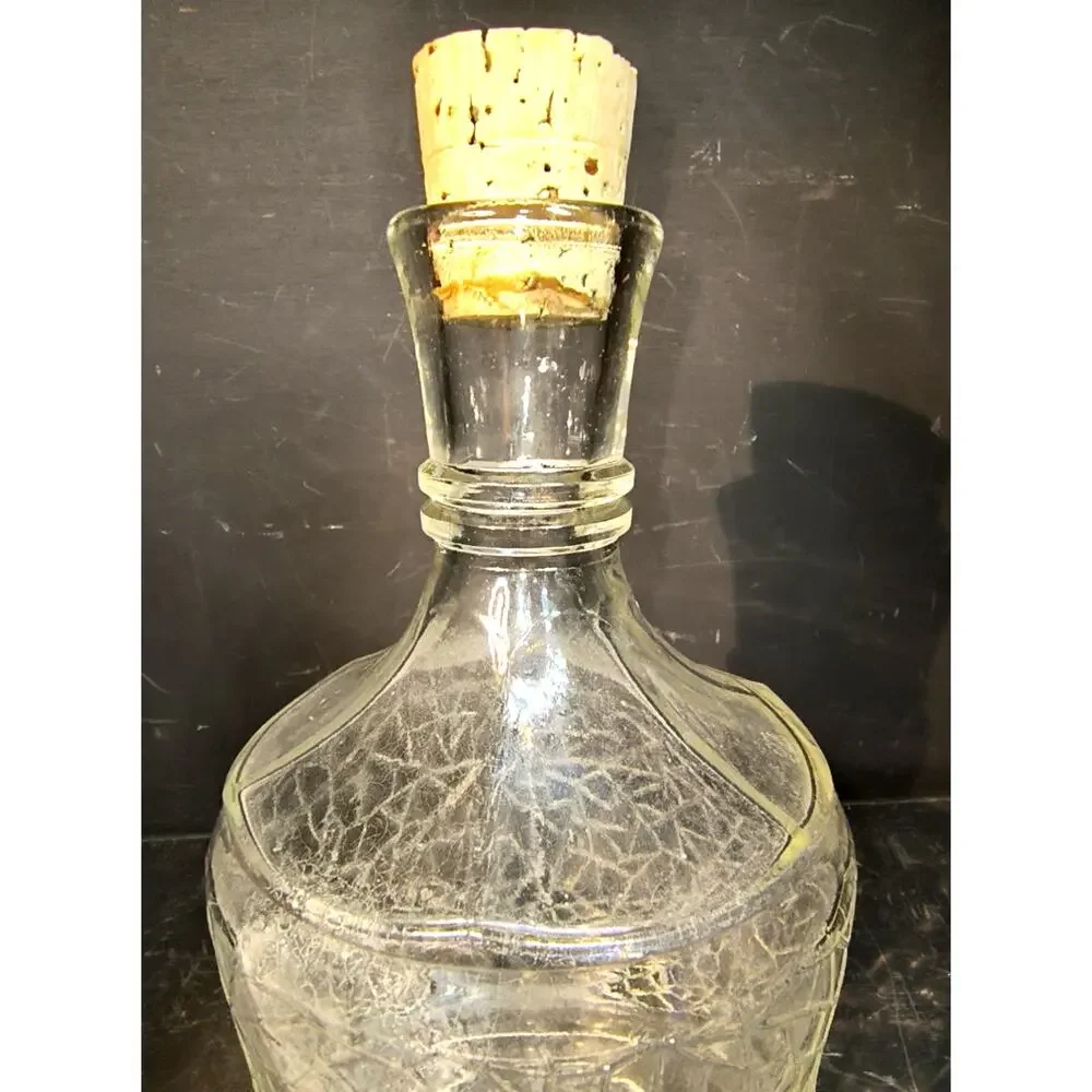 2052.  Vintage Glass Crackle Design Vinegar Bottle Cruet Corked